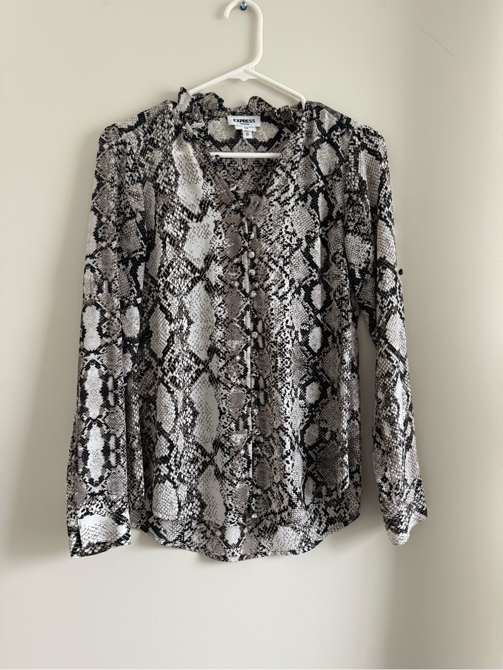 Express Slim Portofino Snake Print Button-Front Blouse - XS